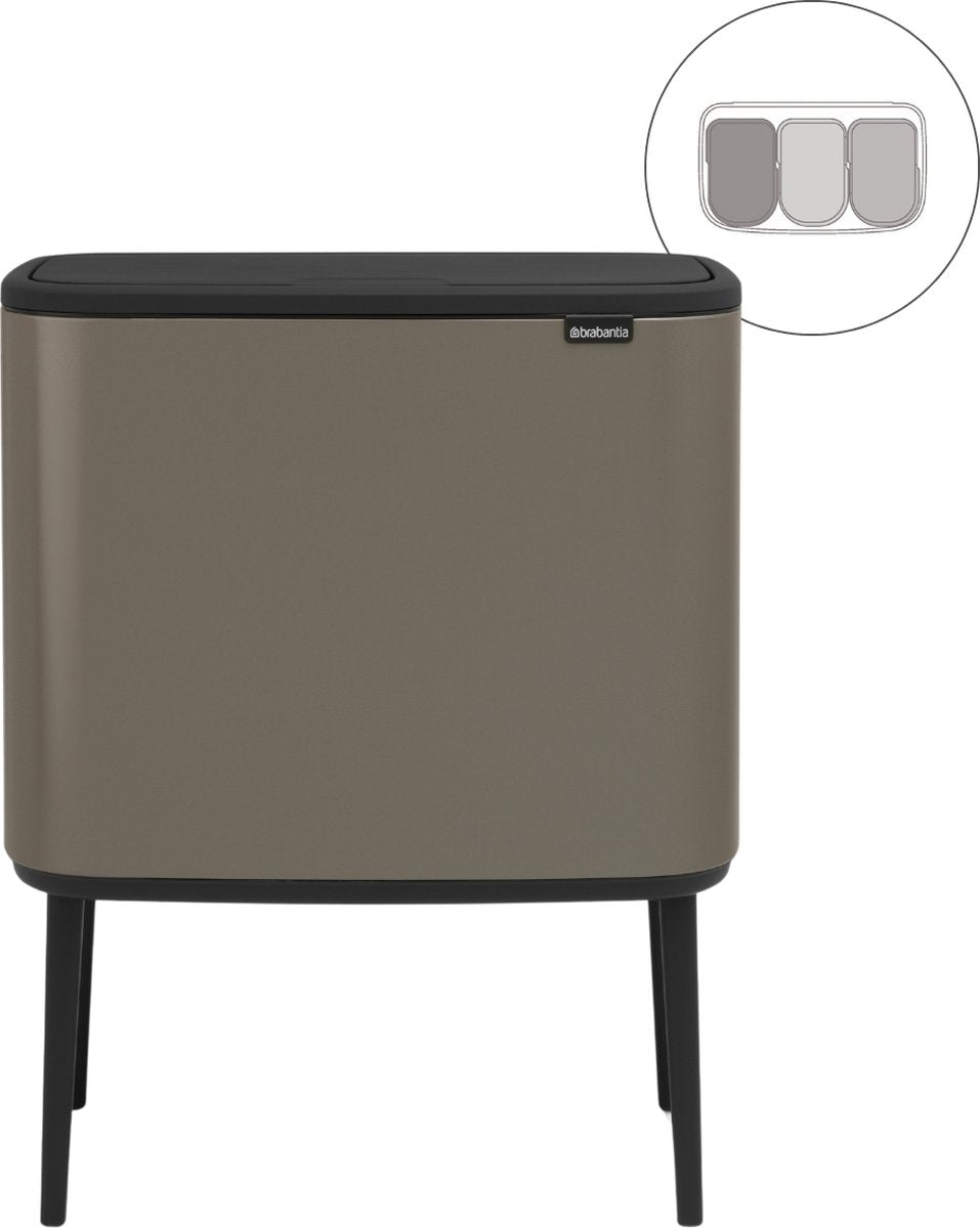Brabantia bo touch bin prullenbak - 3 x 11 liter - afvalscheiding - platinum