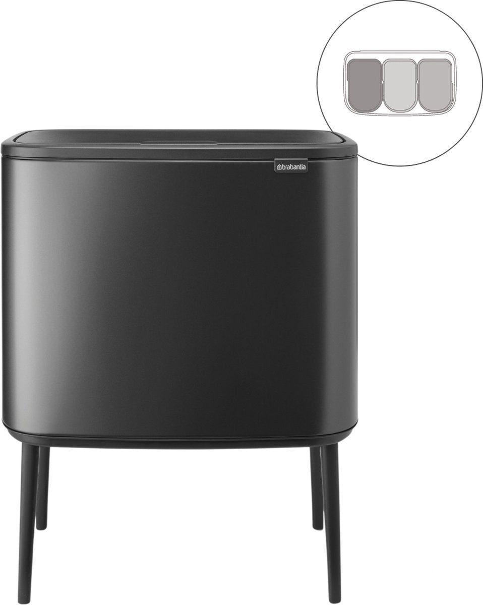 Brabantia bo touch bin prullenbak - 3 x 11 liter - afvalscheiding - confident grey