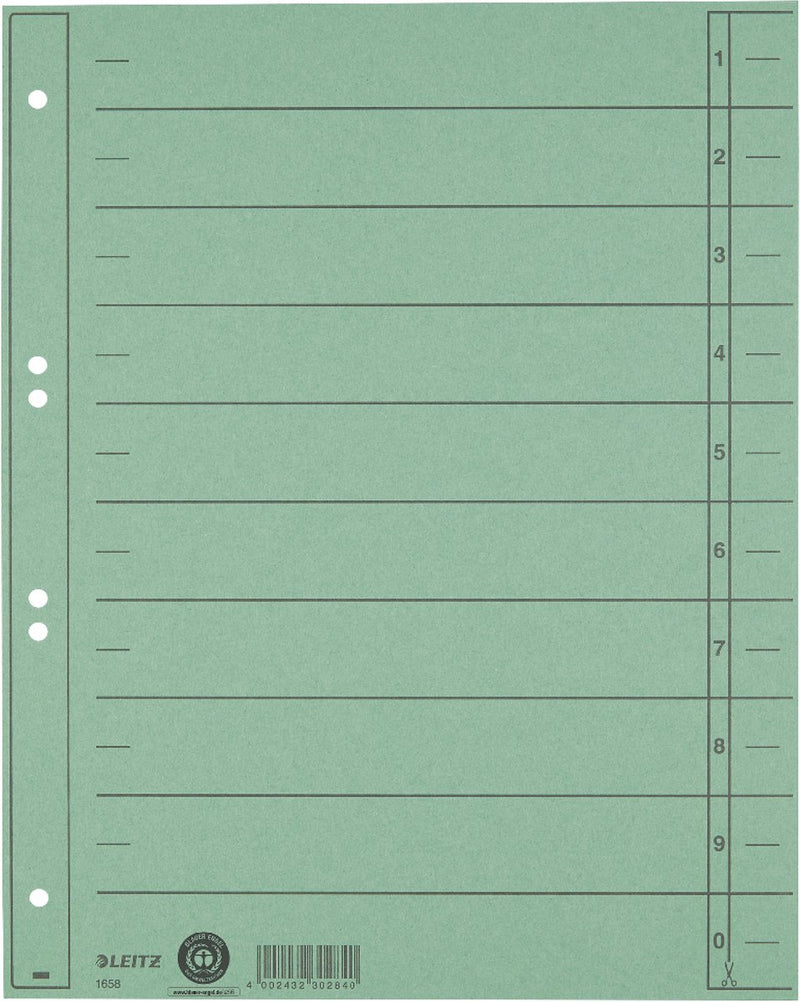 Leitz staffeltabblad karton - beschrijfbare tabs, 2 4-rings - voor ordners en ringbanden - groen