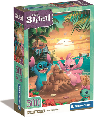 Clementoni - puzzle - 500 pezzi - disney stitch - scatola compatta