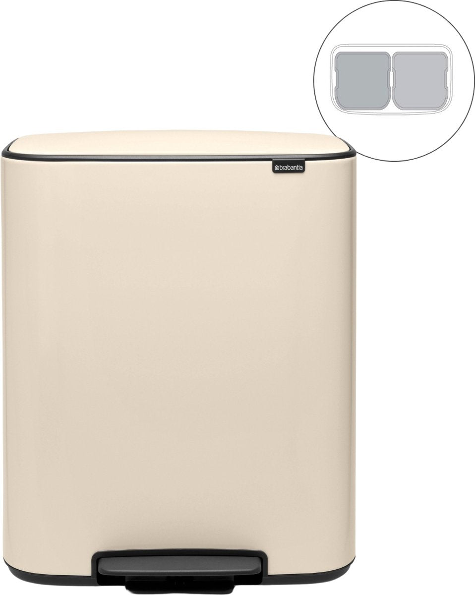 Brabantia bo prullenbak - 2 x 30 liter - afvalscheiding - soft beige