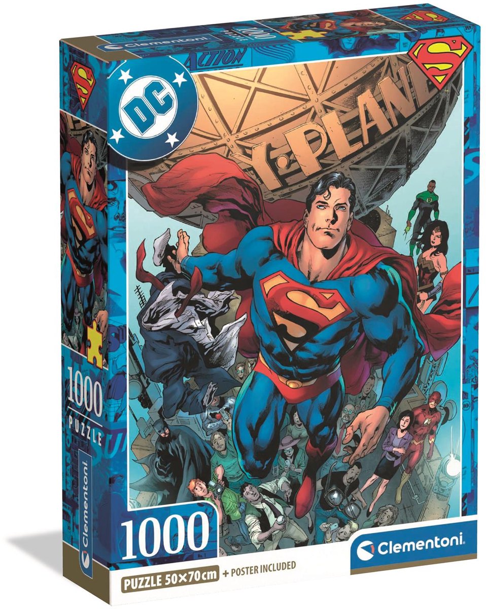 Clementoni - rompecabezas - superman - dc - 1000 piezas - con póster - a partir de 18 años
