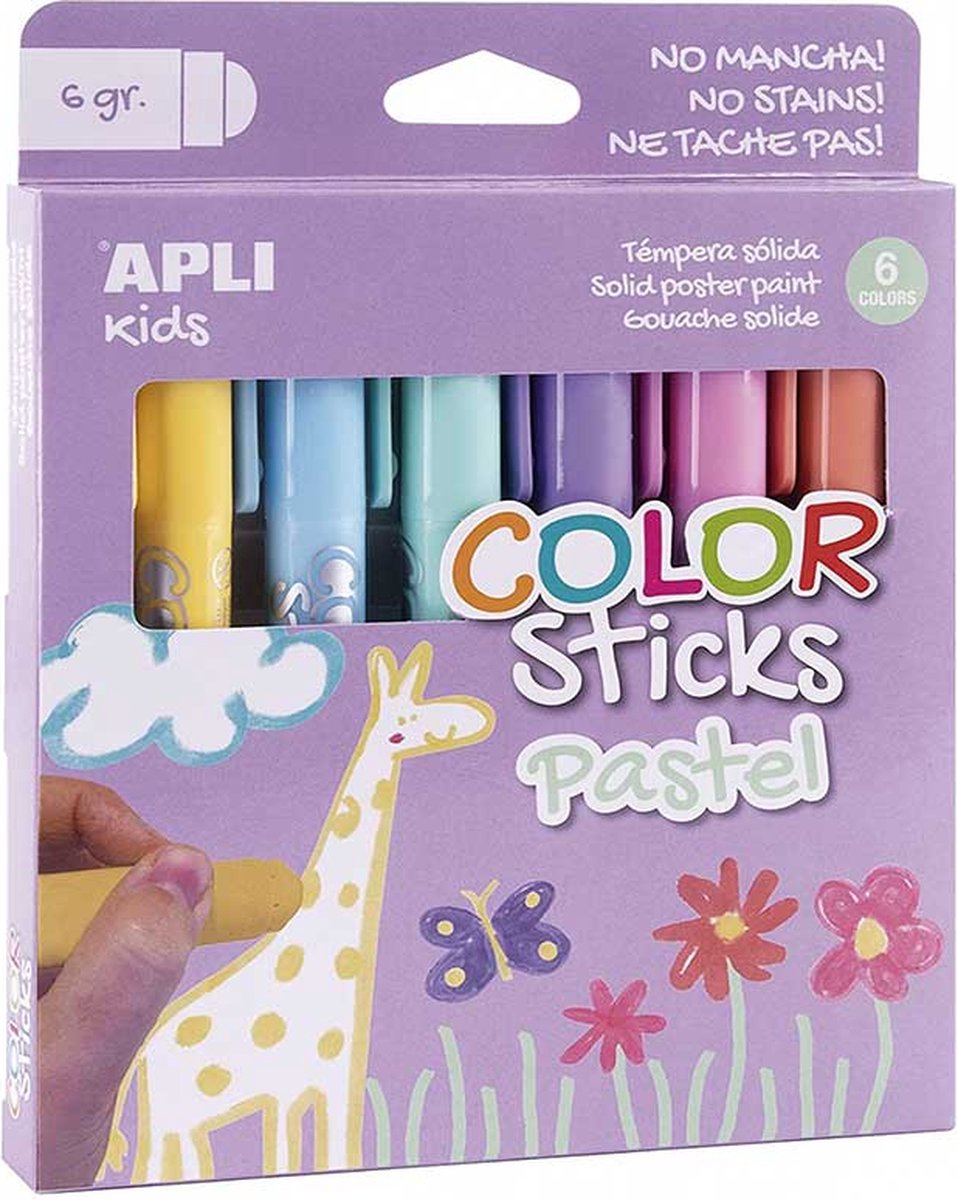 Apli kids verf color stick pastel kleuren - 6 kleuren