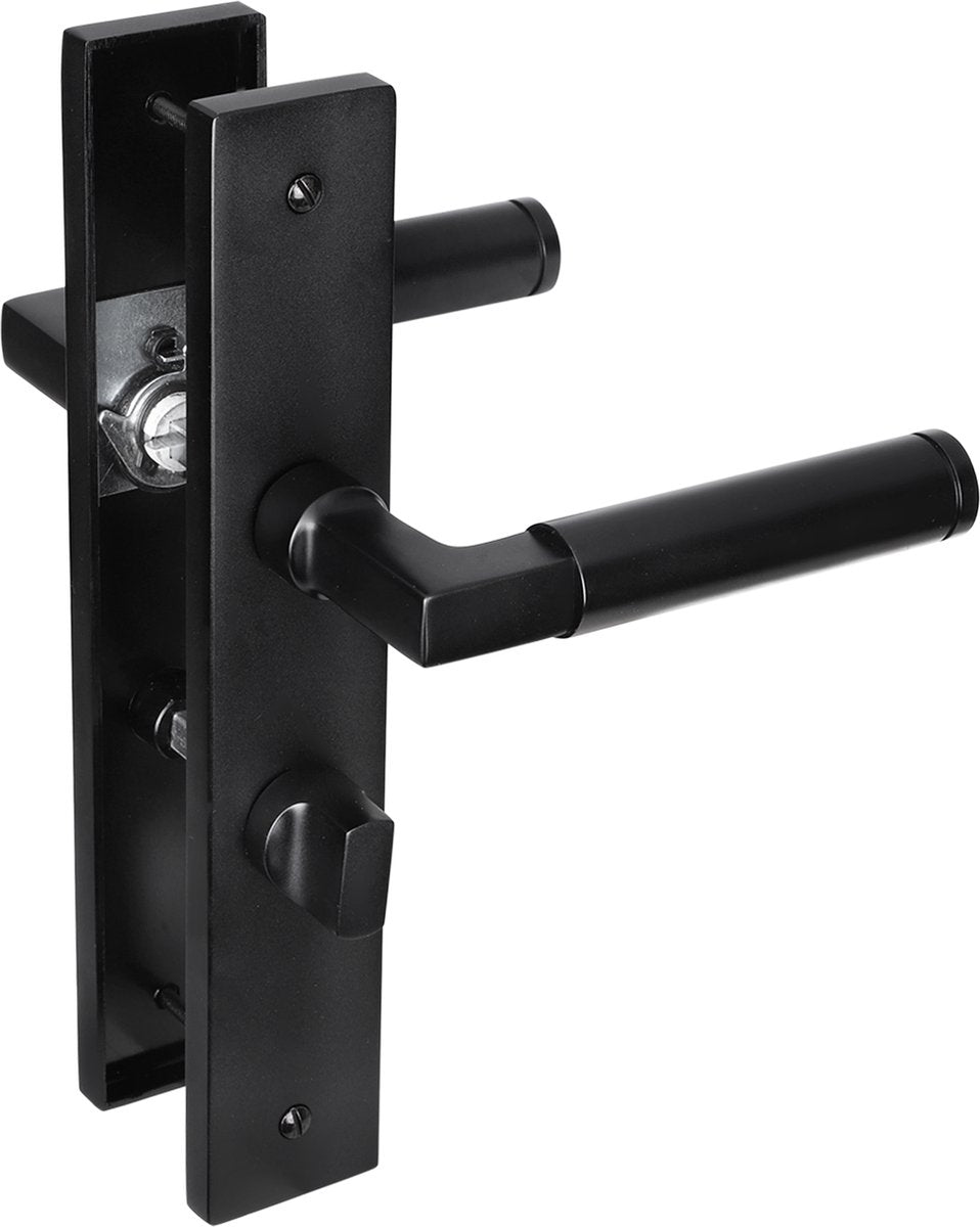 Guarnitura per porta interna Impresso Aston - scudo quadrato con vite e serratura WC - alluminio - nero