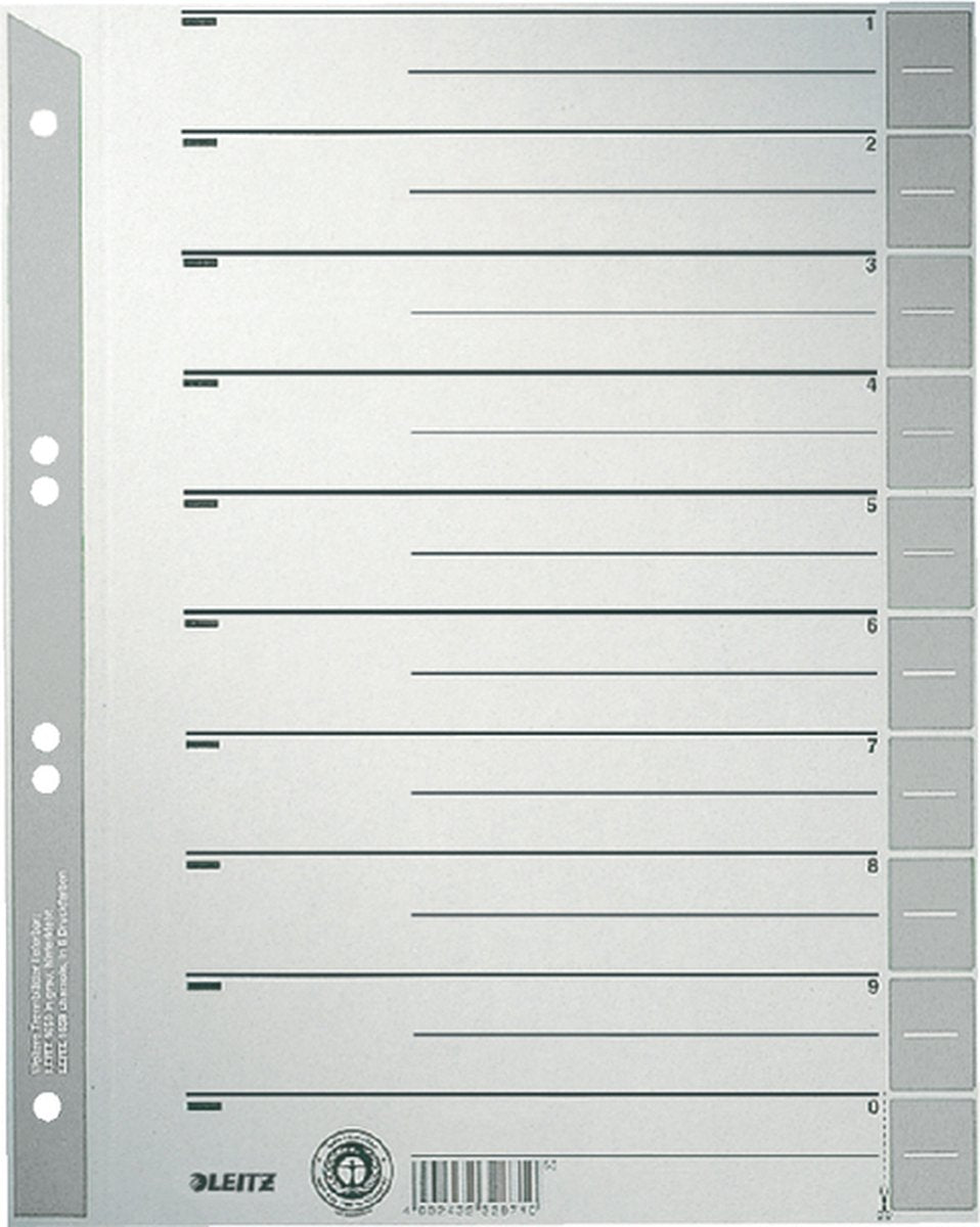 Fogli divisori Leitz 1652 cartoncino A4 230gr grigio