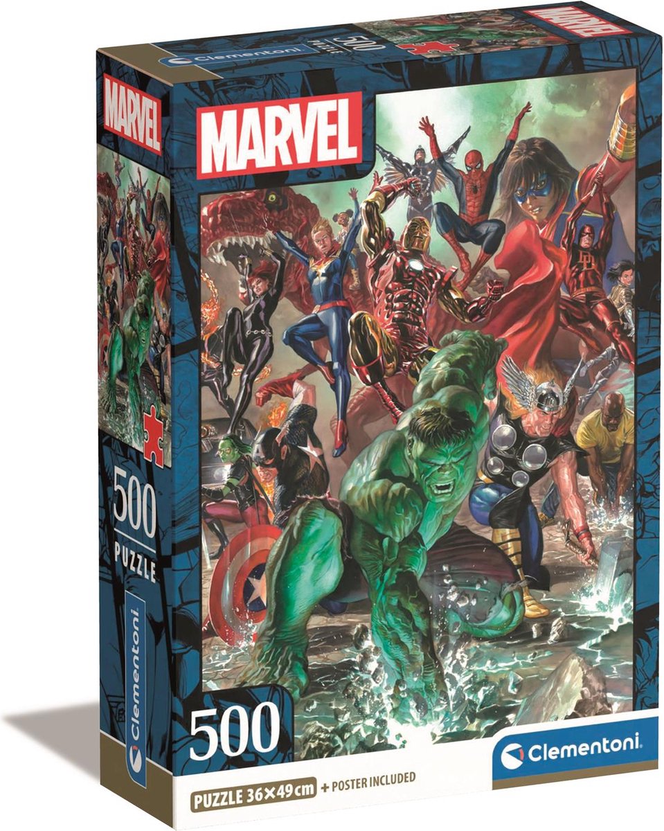 Clementoni - puzzel - 500 stukjes - marvel compact box - puzzel voor kinderen en volwassenen