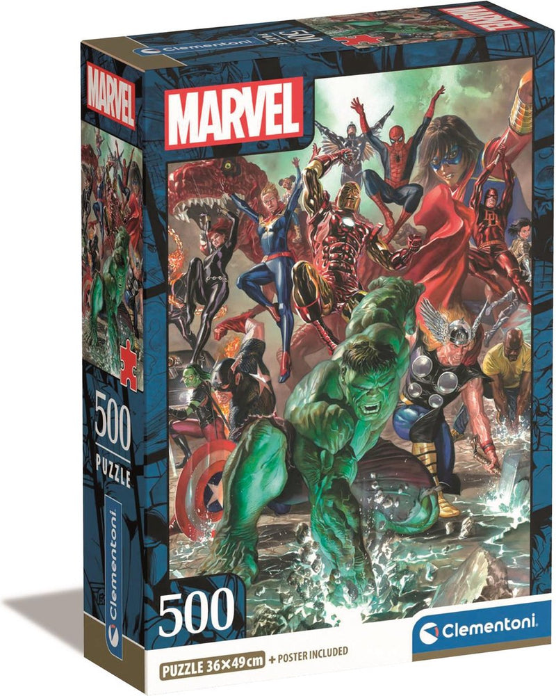 Clementoni - puzzle - 500 pezzi - scatola compatta marvel - puzzle per bambini e adulti