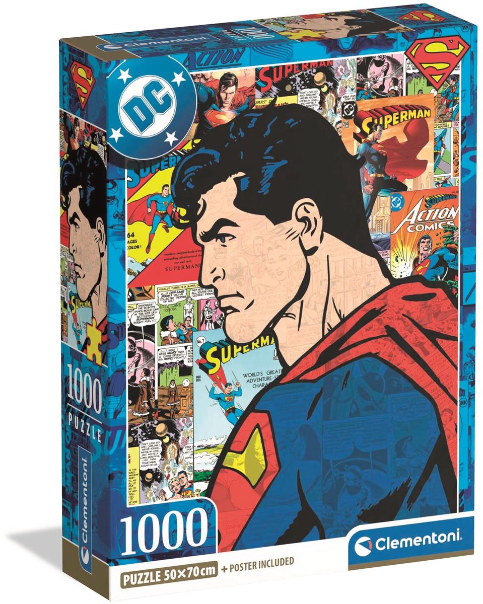 Clementoni - rompecabezas - superman - dc - 1000 piezas - con póster - a partir de 18 años