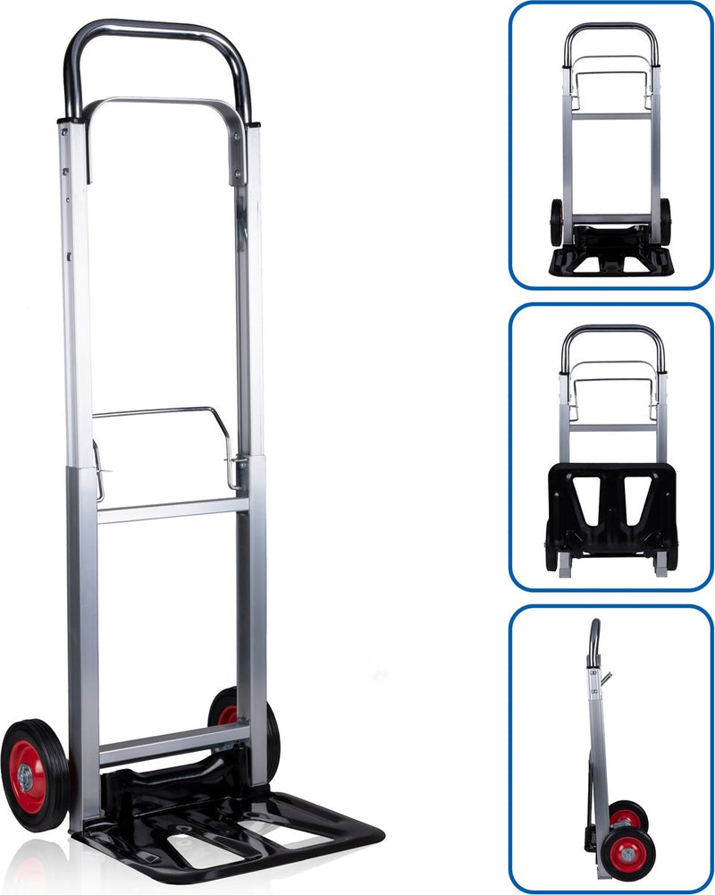 Carretilla de mano plegable Kinzo - aluminio - hasta 90 kilos - plegable - carro de transporte - mudanzas, camping, vacaciones - negro plateado
