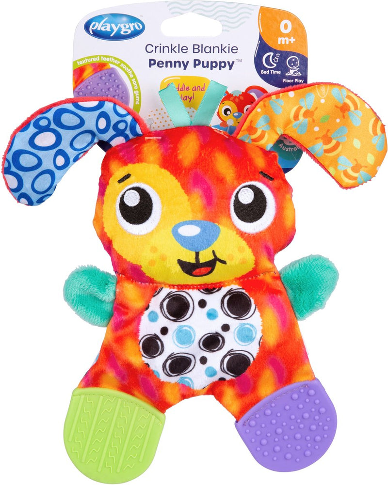 Playgro crinkle Blankie penny cucciolo sonaglio - giocattoli per bambini - panno coccole - giocattoli per bambini - giocattoli educativi per bambini - anello da dentizione