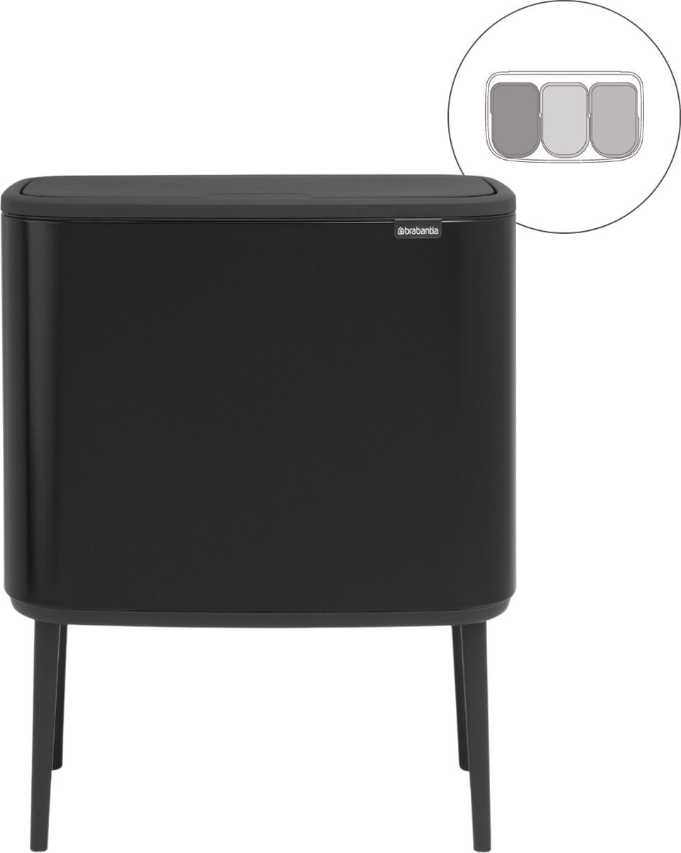 Brabantia bo touch bin prullenbak - 3 x 11 liter - afvalscheiding - matt black