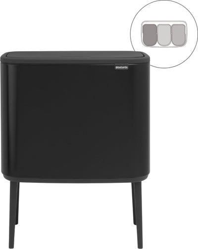 Pattumiera Brabantia bo touch bin - 3 x 11 litri - raccolta differenziata - nero opaco