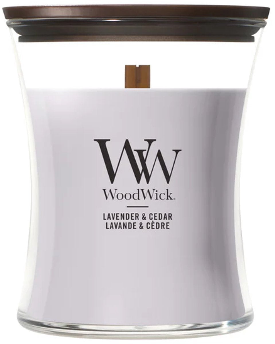 Woodwick hourglass medium geurkaars - lavender cedar - 60 branduren