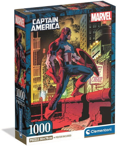 Clementoni - puzzle - 1000 pezzi - marvel capitan america - scatola compatta