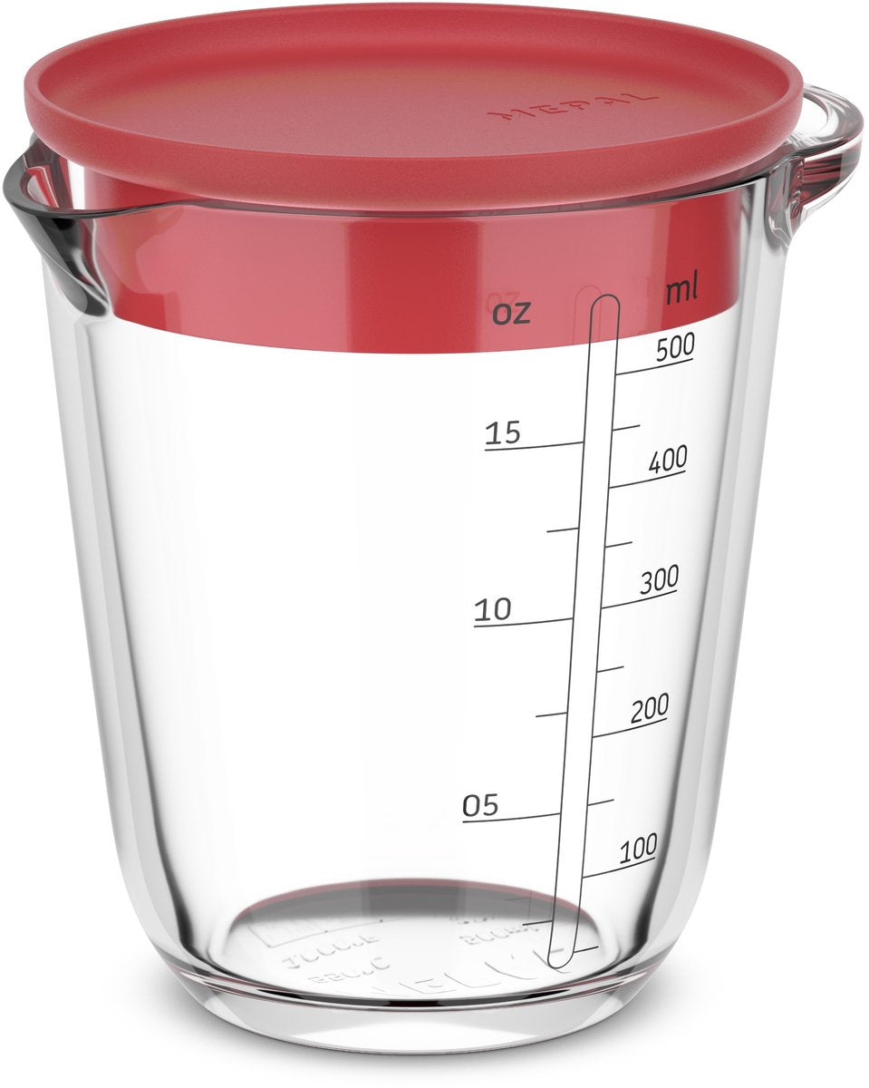 Misurino in vetro Mepal con coperchio chef it - 500 ml - indicazione misura - lavastoviglie -. adatto al microonde e al forno, utensili da forno, corallo