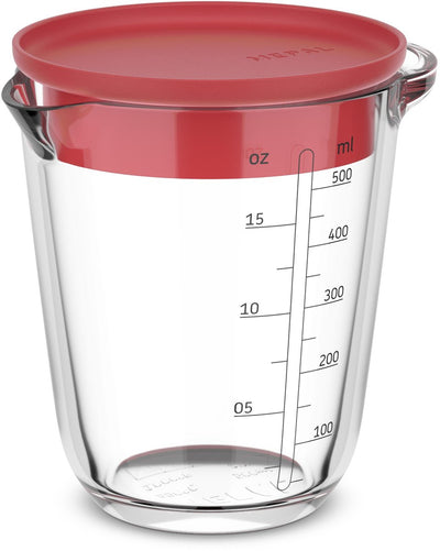 Vaso medidor de vidrio Mepal con tapa chef it - 500 ml - indicación de tamaño - lavavajillas -. apto para microondas y horno - utensilios para hornear - coral