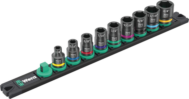 Wera 9608 dop-magneetstrip b impaktor imperial 1 dopsleutel (zwart groen, 9‑delig)