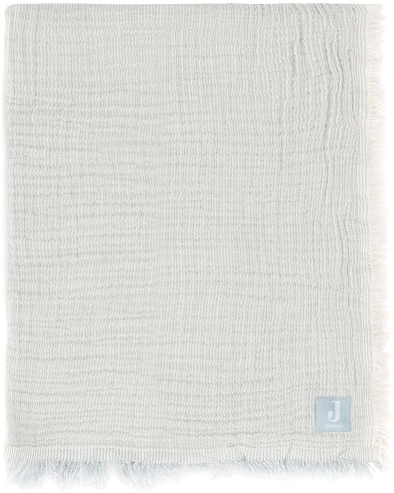 Jollein coperta per culla in jersey 75x100 cm - righe con frange verde mare avorio - gots