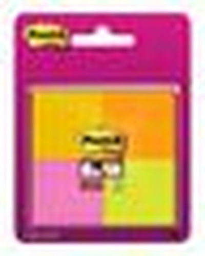 Notas súper adhesivas Post-it®, colores brillantes, 47,6 x 47,6 mm - amarillo neón, rosa neón, naranja neón, verde neón, 4 bloques