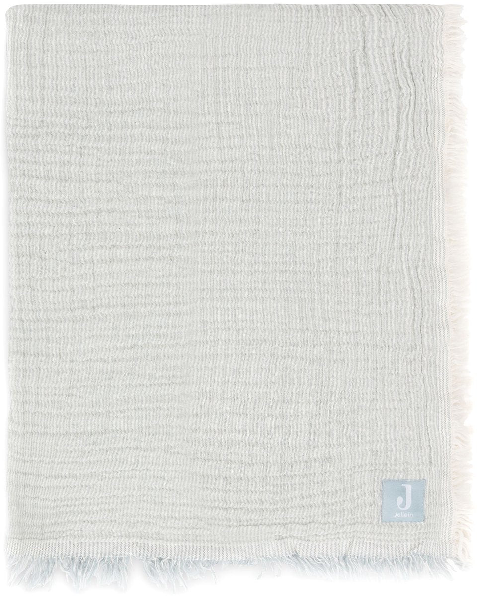 Jollein coperta per culla in jersey 75x100 cm - righe con frange verde mare avorio - gots