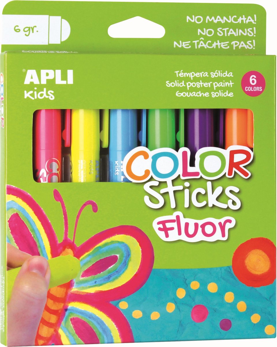 Apli kids verf color stick fluor 6x