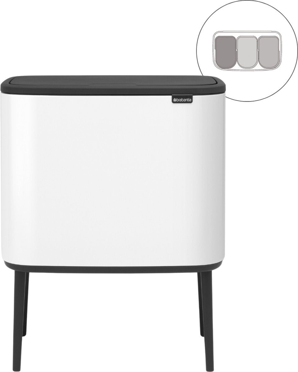 Brabantia bo touch bin prullenbak - 3 x 11 liter - afvalscheiding - white