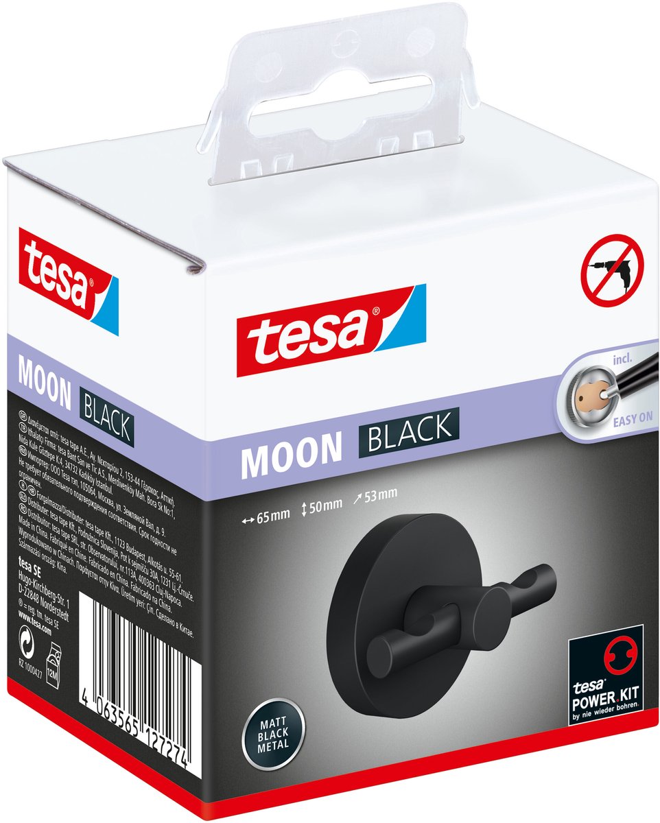 Tesa 1072283 - moon black bathrobe hook black | 2 pcs