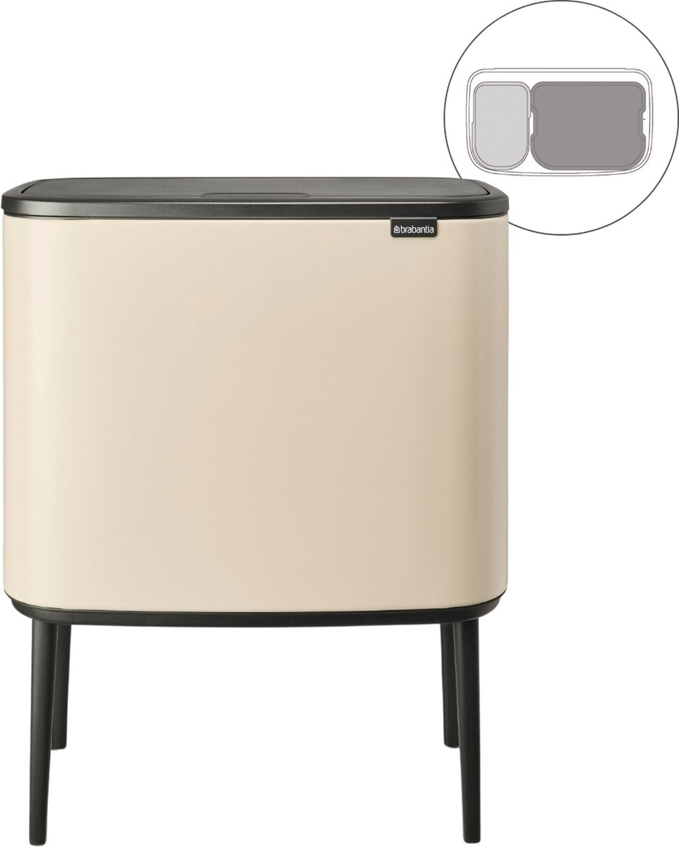 Brabantia bo touch bin prullenbak - 11 + 23 liter - afvalscheiding - soft beige