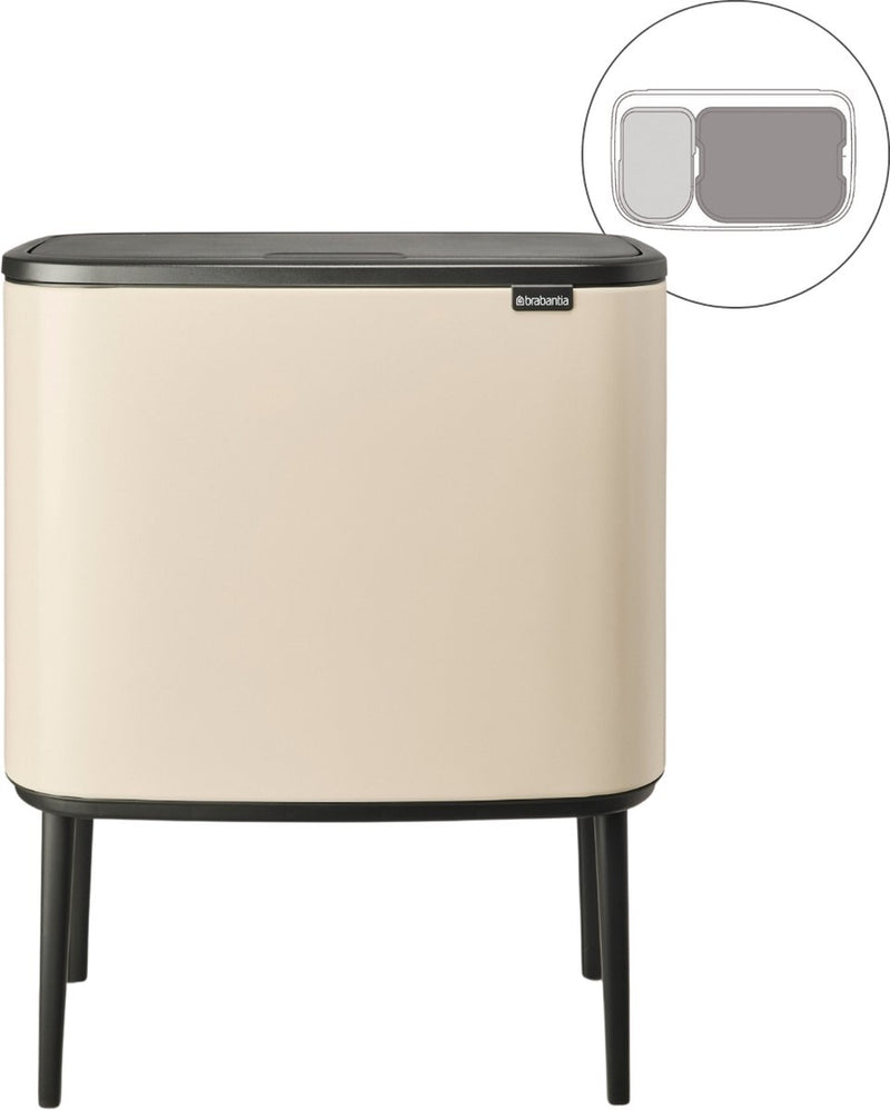 Pattumiera Brabantia bo touch bin - 11 + 23 litri - raccolta differenziata - beige tenue