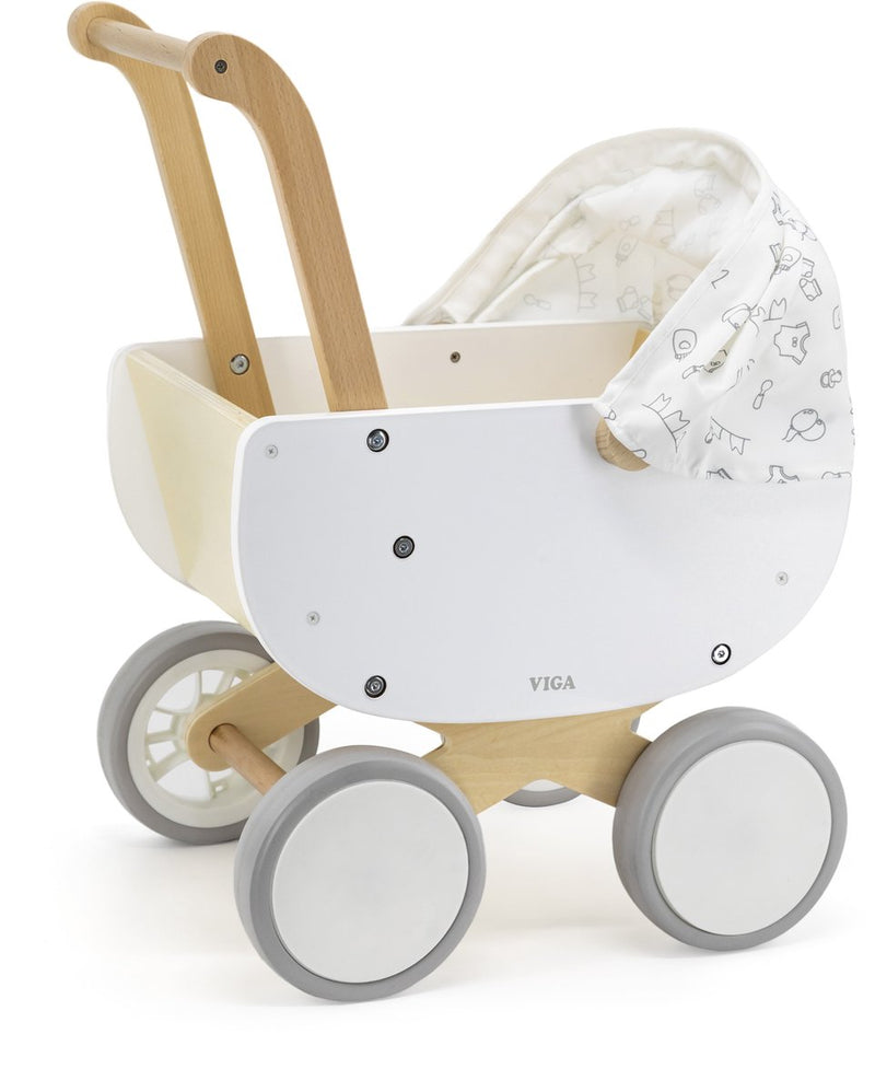Viga Toys® - Cochecito de muñecas con capota de tela ajustable - Blanco