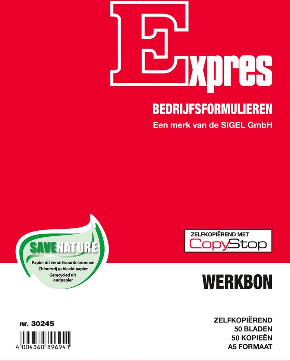 Sigel expres bedrijfsformulieren werkbonblok, a5, 2x50 vel (krimp 5 stuks)