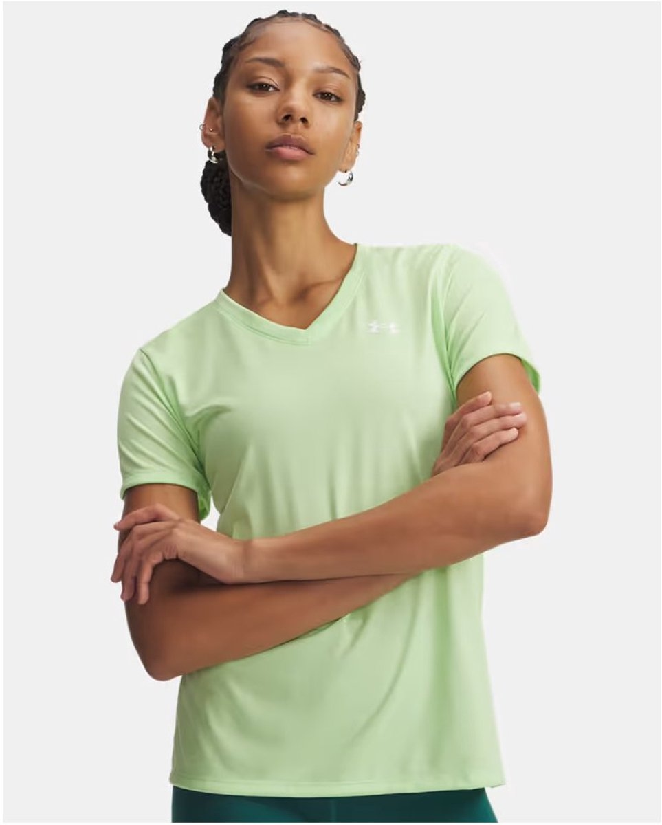 Under Armour Tech SSV - maglietta sportiva da donna in tinta unita - Lumos Lime White