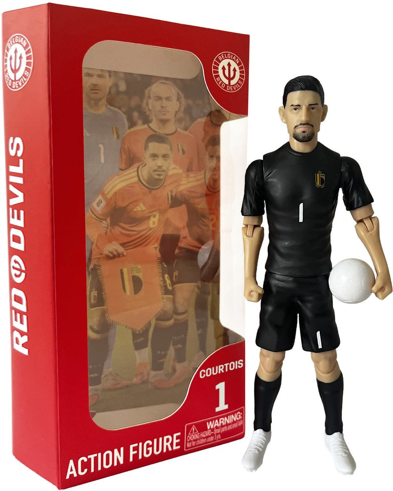 Megableu figura de acción red devils - thibaut courtois - muñeco de fútbol con extremidades móviles - mercancía oficial