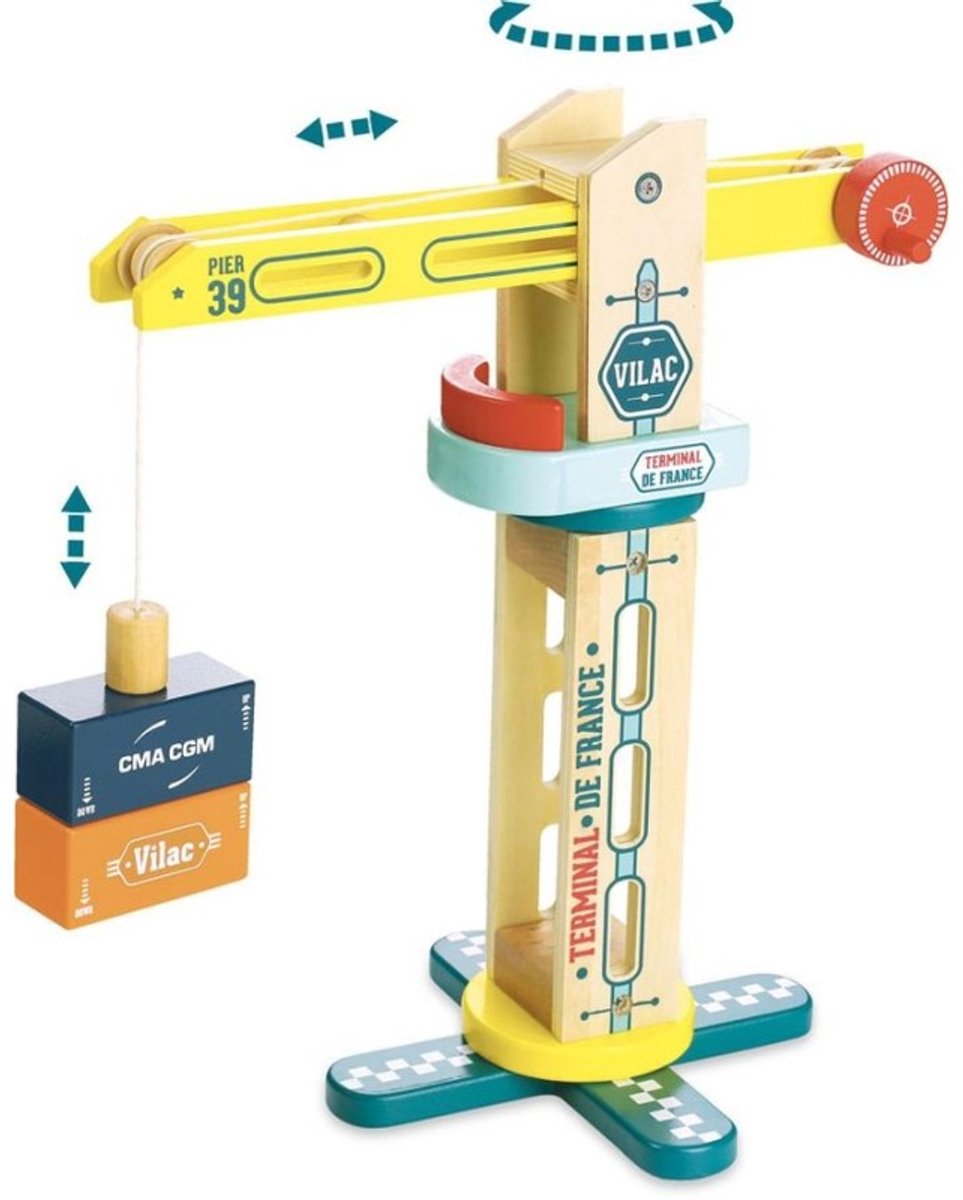 Vilac - wooden crane with magnetic containers - 34 cm high - wood