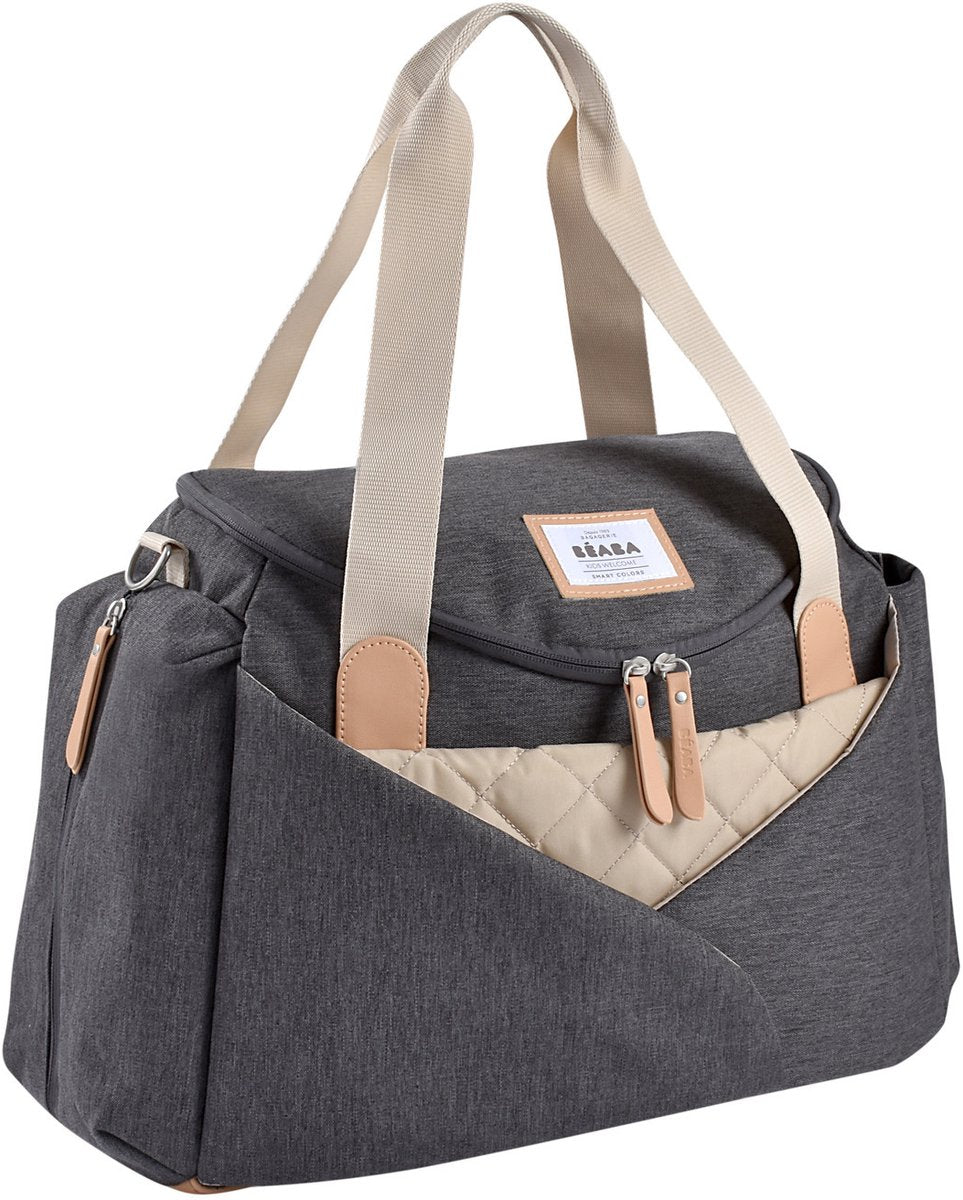 Bolso para pañales Sydney de Béaba - cambiador extraíble - mucho espacio de almacenamiento - compartimento isotérmico - gris jaspeado