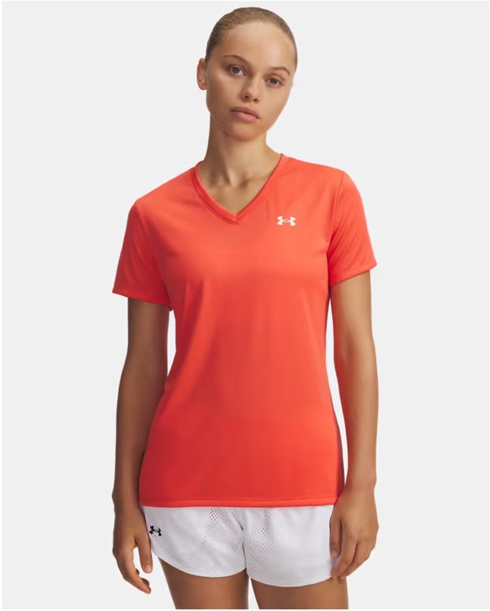 Under Armour Tech SSV - maglietta sportiva da donna tinta unita rossa - rosso veleno - bianco