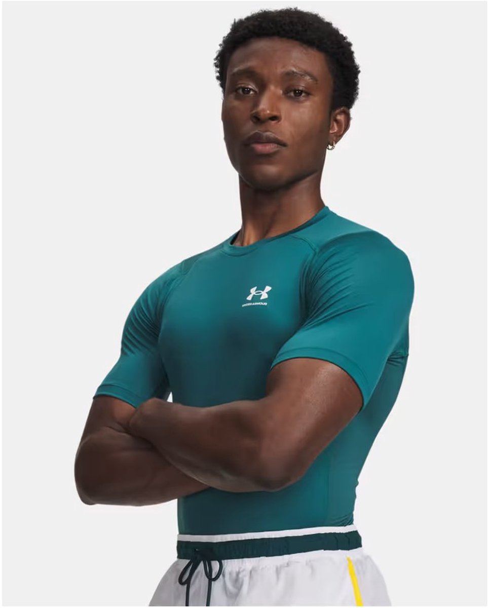 Under Armour Camiseta deportiva UA HG Armor Comp SS-GRN Hombre - Rack Green - Blanco
