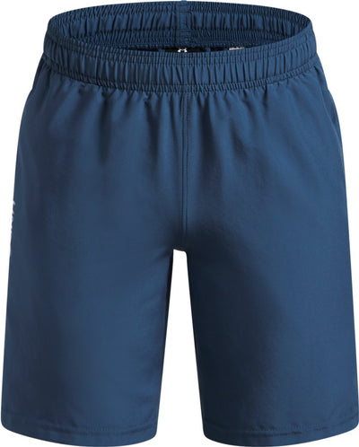 Pantaloni sportivi da ragazzo short-blu Under Armour ua tech con scritta in tessuto - blu wham - bianco