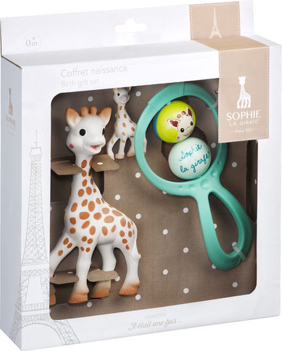 Set de regalo Sophie la jirafa - set de regalo de nacimiento - regalo de maternidad - regalo de baby shower - muñeca, llavero sonajero - a partir de 3 meses - 3 piezas