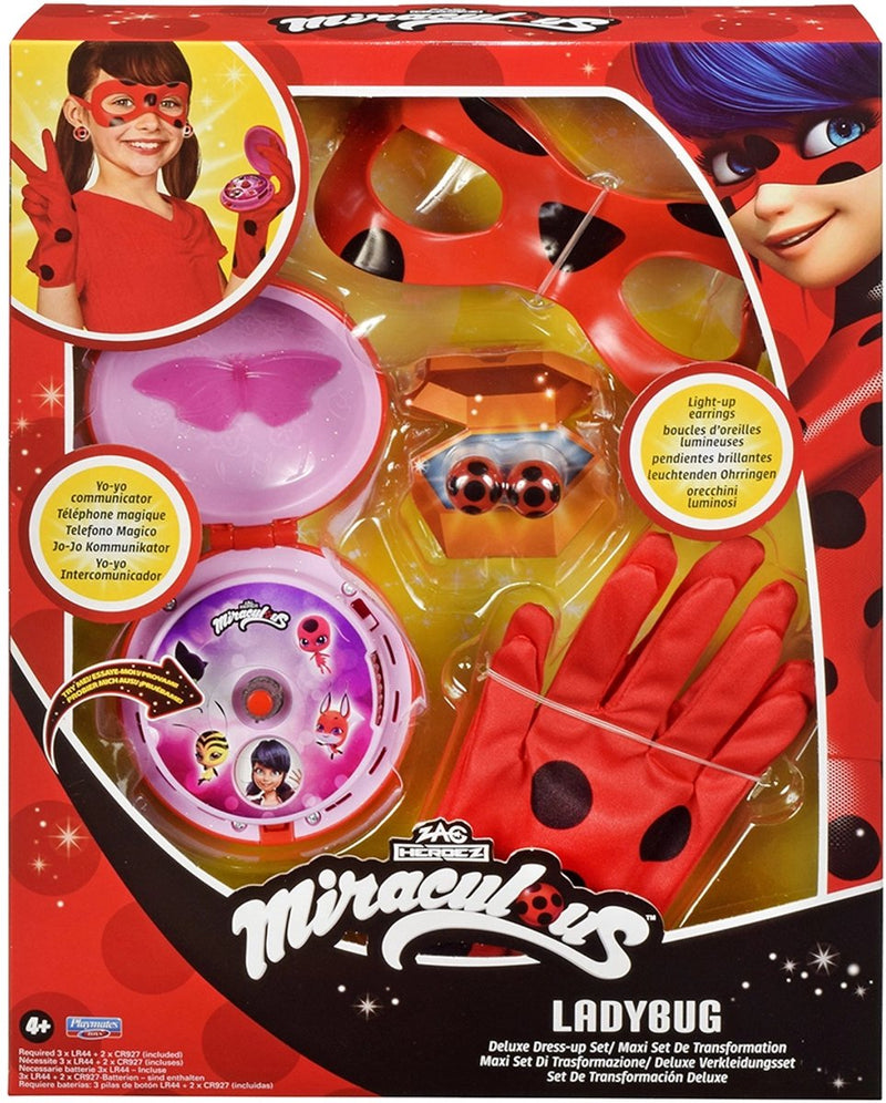 Bandai - Miraculous Ladybug - Set Transformación Disfraz Mariquita - Yoyo Phone Mask Guantes Pendientes Luminosos - Set Accesorios Miraculous - Juguetes para Niños de 4 años en adelante - P50619