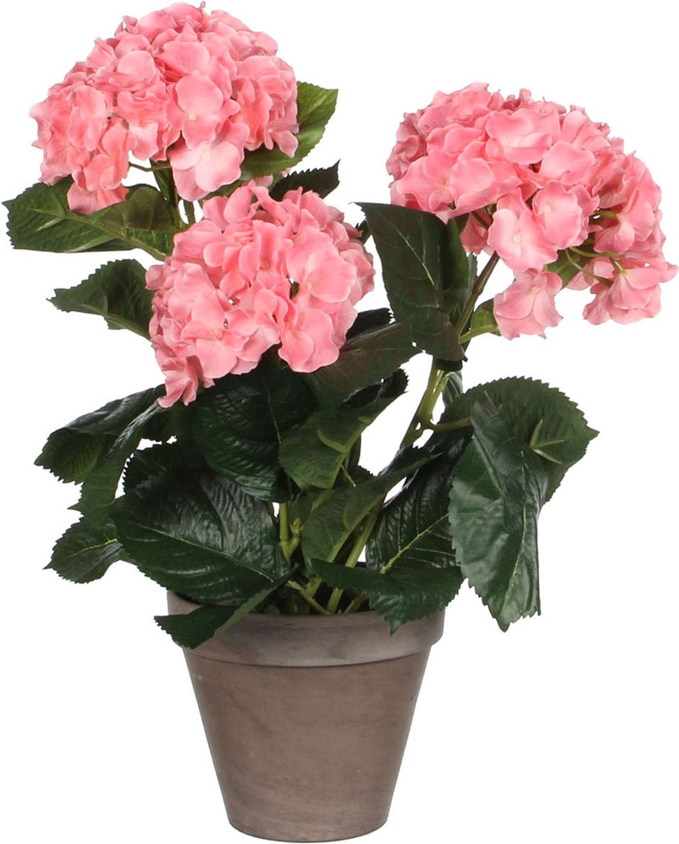Mica decorations - hortensia kunstplant in bloempot stan - h40 x ø35 cm - roze