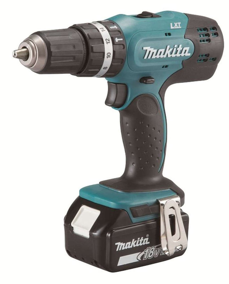 Utensili Makita: trapano/avvitatore a percussione a batteria da 18 V, 1x ioni di litio lxt 3,0 ah, caricabatterie dhp453rfx8
