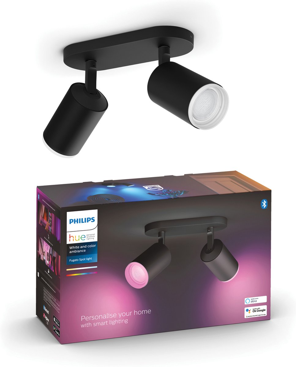Faretto da superficie Philips hue fugato - luce bianca e colorata - 2 faretti - nero