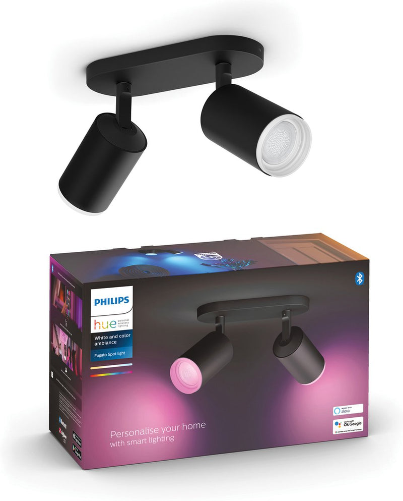Faretto da superficie Philips hue fugato - luce bianca e colorata - 2 faretti - nero