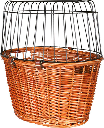 Canasta de bicicleta Trixie con cúpula de alambre frente a