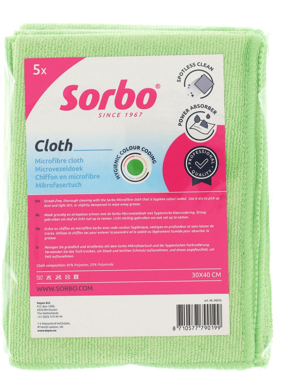 Paños de microfibra profesionales Sorbo - verde - 30x40 cm - limpieza sin rayas y sin grasa - paños de limpieza duraderos - juego de 5