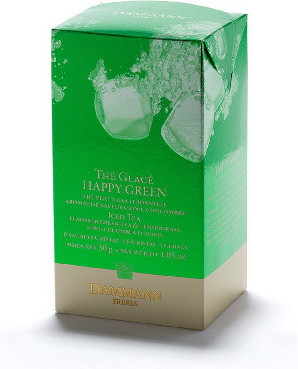 Dammann frères dammann - té helado happy green - 6 bolsitas de té - té verde con sabor a fruta - suficiente para 6 litros de té helado sin azúcar