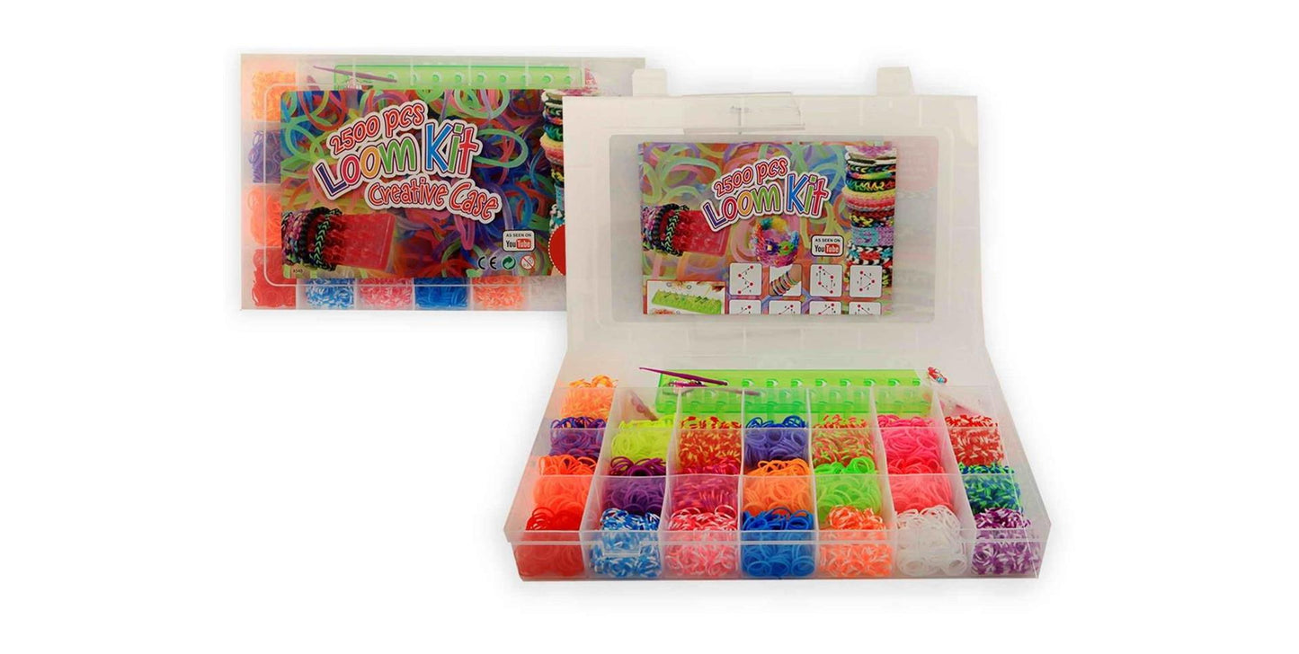 Juego de bandas de telar 2500 piezas en caja de plástico.