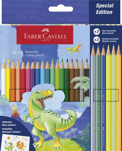 Lápices de colores Faber-Castell - 18 colores clásicos + 3 metálicos + 3 colores neón incl. hoja de pegatinas - fc-111222