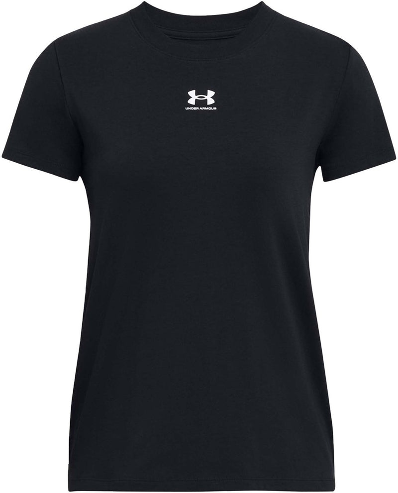 Under armour ua rival core ss-blk dames sportshirt - zwart - wit